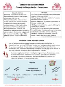 Gateway Science and Math Course Redesign Project Descripton e oal The STEM Gateway pathway to successful course redesign is characterized by: • On-going exploration and adoption of evidencebased instructional practices