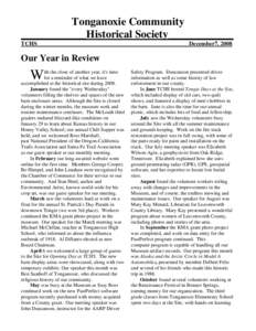 Tonganoxie Community ____________Historical Society____________ TCHS____________________________________________________December7, 2008 Our Year in Review