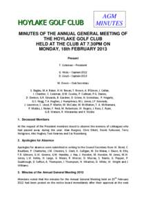 HOYLAKE GOLF CLUB  AGM MINUTES  MINUTES OF THE ANNUAL GENERAL MEETING OF