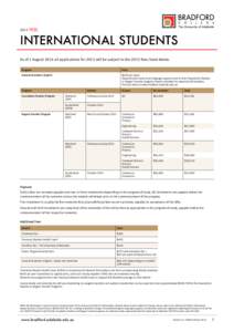 2015 FEES  INTERNATIONAL STUDENTS As of 1 August 2014 all applications for 2015 will be subject to the 2015 fees listed below. Program