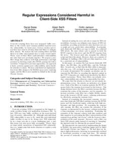 Regular Expressions Considered Harmful in Client-Side XSS Filters Daniel Bates Adam Barth