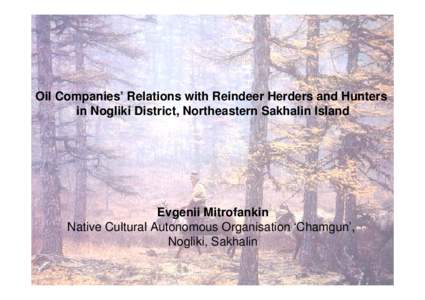 Oil Companies’ Relations with Reindeer Herders and Hunters in Nogliki District, Northeastern Sakhalin Island Evgenii Mitrofankin Native Cultural Autonomous Organisation ‘Chamgun’, Nogliki, Sakhalin