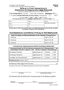 DG M 2/3 DGS M 1 Exemplar für das Prüfungsamt 1 Exemplar für die Fachgruppe 