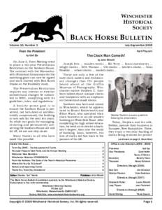 WINCHESTER HISTORICAL SOCIETY BLACK HORSE BULLETIN Volume 30, Number 3