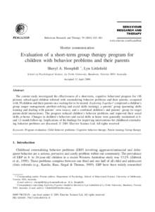 Behaviour Research and Therapy[removed]–841 www.elsevier.com/locate/brat Shorter communication  Evaluation of a short-term group therapy program for