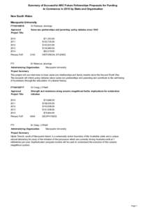 Summary of Successful ARC Future Fellowships Proposals for Funding to Commence in 2010 by State and Organisation New South Wales Macquarie University FT100100519