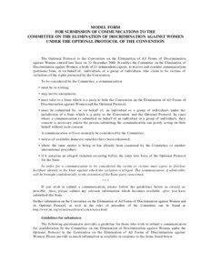 MODEL FORM FOR SUBMISSION OF COMMUNICATIONS TO THE COMMITTEE ON THE ELIMINATION OF DISCRIMINATION AGAINST WOMEN