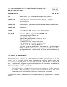 OKLAHOMA DEPARTMENT OF ENVIRONMENTAL QUALITY AIR QUALITY DIVISION MEMORANDUM DRAFT July 30, 2014