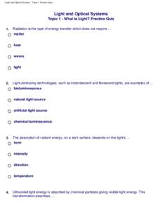 Light and Optical Systems - Topic 1 Practice Quiz