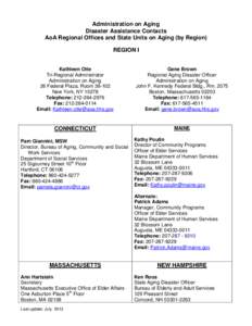 Administration on Aging Disaster Assistance Contacts AoA Regional Offices and State Units on Aging (by Region) REGION I Kathleen Otte Tri-Regional Administrator