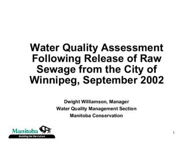 Aquatic ecology / Earth / Environmental science / Environmental engineering / Winnipeg / Wastewater / Sewage / Water quality / Environment / Sewerage / Water pollution