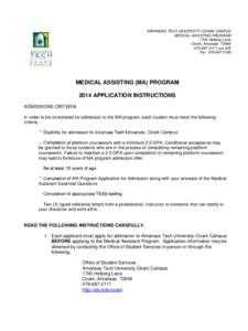 ARKANSAS TECH UNIVERSITY-OZARK CAMPUS MEDICAL ASSISTING PROGRAM 1700 Helberg Lane Ozark, Arkansas[removed]2117, ext 325 Fax[removed]