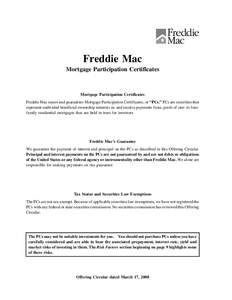 Offering Circular for Mortgage Participation Certificates, March[removed]Freddie Mac