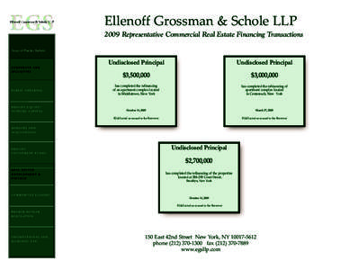 Ellenoff Grossman & Schole LLP 2009 Representative Commercial Real Estate Financing Transactions Areas of Practice Include: Undisclosed Principal