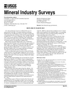 Mineral Industry Surveys For information, contact: Christopher A. Tuck, Iron Ore Commodity Specialist U.S. Geological Survey 989 National Center Reston, VA 20192