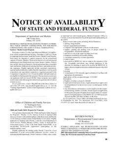 OTICE OF AVAILABILITY NOF STATE AND FEDERAL FUNDS Department of Agriculture and Markets 10B Airline Drive Albany, NY 12235