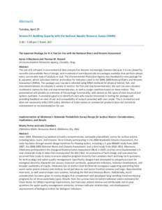 Abstracts Tuesday, April 29 Session E1: Building Capacity with the National Aquatic Resource Suveys (NARS) 3:30 – 5:00 pm | Room 263  The aquamet Package for R: A Tool for Use with the National Rivers and Streams Asses