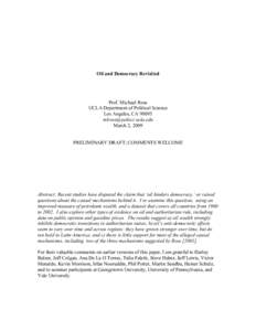 Oil and Democracy Revisited  Prof. Michael Ross UCLA Department of Political Science Los Angeles, CA[removed]removed]