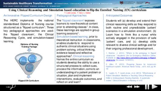 Using Clinical Reasoning and Simulation based education to flip the Enrolled Nursing (EN) curriculum T. Levitt-Jones. T. Gee, L. Dalton An Innovative Flipped Curriculum Design  Pedagogical Approaches