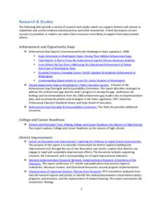 District and School Improvement Research and Studies