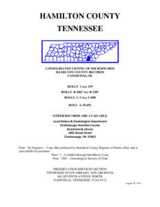 HAMILTON COUNTY TENNESSEE CONSOLIDATED LISTING OF MICROFILMED HAMILTON COUNTY RECORDS CONSISTING OF