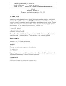 ARIZONA HISTORICAL SOCIETY 949 East Second Street Tucson, AZ[removed]Library and Archives[removed]Fax: ([removed]removed]