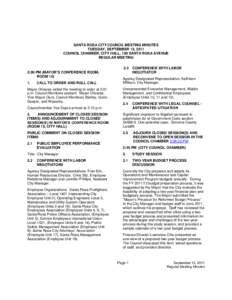 SANTA ROSA CITY COUNCIL MEETING MINUTES TUESDAY, SEPTEMBER 13, 2011 COUNCIL CHAMBER, CITY HALL, 100 SANTA ROSA AVENUE REGULAR MEETING 2.3 2:00 PM (MAYOR’S CONFERENCE ROOM,