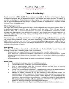 Theatre Scholarship Awards range from $500 to $2,500. These awards are renewable for the three remaining years of your Muskingum education, and are separate and distinct from federal work-study programs. In addition to a