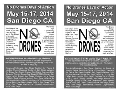 No Drones Days of Action  No Drones Days of Action May 15-17, 2014 San Diego CA