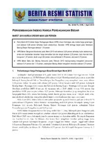 BADAN PUSAT STATISTIK NoTh. XVIII, 1 April 2015 PERKEMBANGAN INDEKS HARGA PERDAGANGAN BESAR MARET 2015 HARGA GROSIR NAIK 0,88 PERSEN