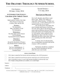 THE ORATORY THEOLOGY SUMMER SCHOOL Second Session B First Session B  30 June- 4 July 2014