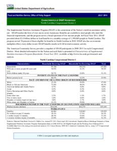 Food and Nutrition Service, Office of Policy Support  JULY 2013 CHARACTERISTICS OF SNAP HOUSEHOLDS North Carolina Congressional District 1