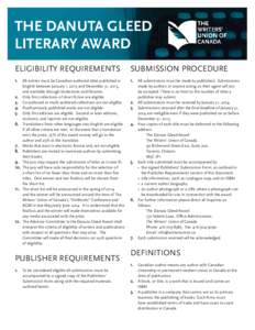 THE DANUTA GLEED LITERARY AWARD ELIGIBILITY REQUIREMENTS SUBMISSION PROCEDURE