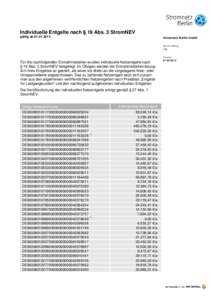 Individuelle Entgelte nach § 19 Abs. 3 StromNEV gültig abStromnetz Berlin GmbH Se i t e / Umf a n g