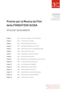    Premio per la Musica da Film della FONDATION SUISA Vincitori precedenti Pagella 1