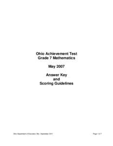 Ohio Achievement Test Grade 7 Mathematics May 2007 Answer Key and Scoring Guidelines