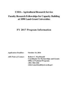 USDA - Agricultural Research Service Faculty Research Fellowships for Capacity Building at 1890 Land-Grant Universities FY 2017 Program Information