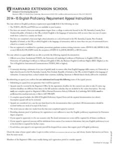 Division of Continuing Education Registrar’s Office • 51 Brattle Street, Cambridge, Massachusetts[removed] • [removed] • Fax: ([removed]2014–15 English Proficiency Requirement Appea