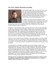Gail G  Shapiro Memorial Lectureship[removed]Dr. Monica Kraft