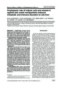 2014; 18: [removed]European Review for Medical and Pharmacological Sciences Prophylactic role of α-lipoic acid and vitamin E against zinc oxide nanoparticles induced