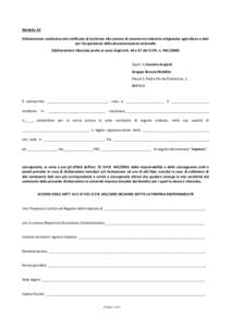 Modello A3 Dichiarazione sostitutiva del certificato di iscrizione alla camera di commercio industria artigianato agricoltura e dati per l’acquisizione della documentazione antimafia (Dichiarazione rilasciata anche ai 