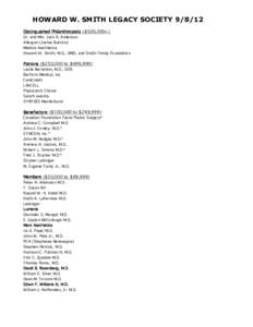 HOWARD W. SMITH LEGACY SOCIETY[removed]Distinguished Philanthropists ($500,000+) Dr. and Mrs. Jack R. Anderson Allergan (Jackie Burckin) Medicis Aesthetics Howard W. Smith, M.D., DMD, and Smith Family Foundation