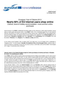 STAT[removed]October 2013 European Year of Citizens[removed]Nearly 60% of EU internet users shop online