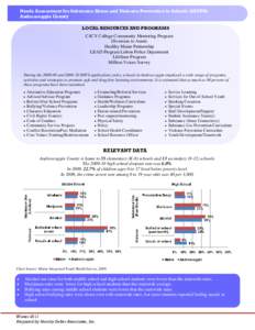 Needs Assessment for Substance Abuse and Violence Prevention in Schools (SAVPS): Androscoggin County LOCAL RESOURCES AND PROGRAMS C4CY College Community Mentoring Program Diversion to Assets Healthy Maine Partnership