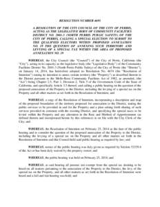 RESOLUTION NUMBER 4695 A RESOLUTION OF THE CITY COUNCIL OF THE CITY OF PERRIS, ACTING AS THE LEGISLATIVE BODY OF COMMUNITY FACILITIES DISTRICT NO[removed]NORTH PERRIS PUBLIC SAFETY) OF THE CITY OF PERRIS, CALLING A SPEC