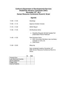 California Department of Developmental Services, Disabilities Advisory Committee November Agenda