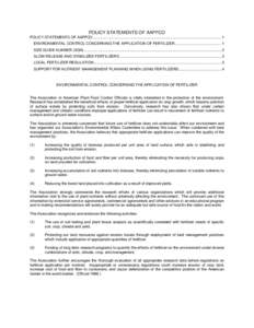 POLICY STATEMENTS OF AAPFCO POLICY STATEMENTS OF AAPFCO ....................................................................................................................... 1 ENVIRONMENTAL CONTROL CONCERNING THE APPLI