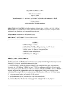 COASTAL CONSERVANCY Staff Recommendation June 29, 2006 HUMBOLDT BAY REFUGE SPARTINA DENSIFLORA ERADICATION File No[removed]Project Manager: Melanie Denninger