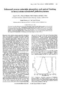 May 1, [removed]Vol. 19, No. 9 / OPTICS LETTERS  625 Enhanced reverse saturable absorption and optical limiting in heavy-atom-substituted phthalocyanines
