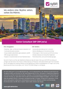 Wo andere eine Skyline sehen, sehen Sie Märkte. Senior Consultant SAP CRM (m/w) Ihre Aufgaben: